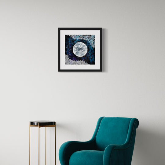 Bira AR Print displayed in a modern interior space, combining traditional Aboriginal artistry with digital innovation.