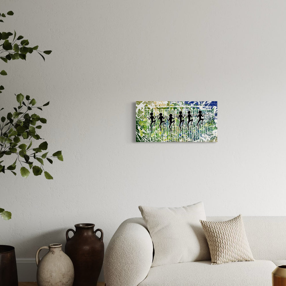 Salt Water Dance Painting displayed in an interior space, blending contemporary design with deep cultural storytelling.