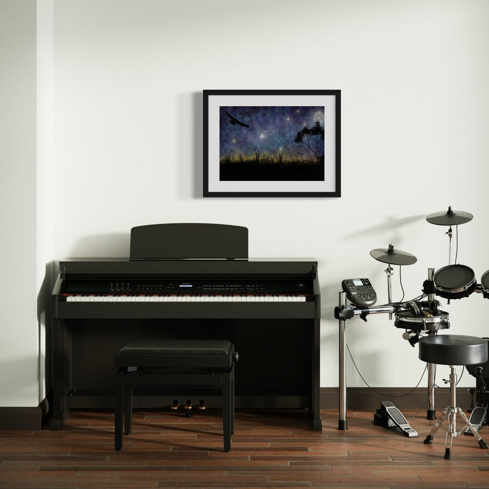 Guuranda Wildja AR Print displayed in a contemporary space, merging traditional Aboriginal artistry with interactive storytelling.