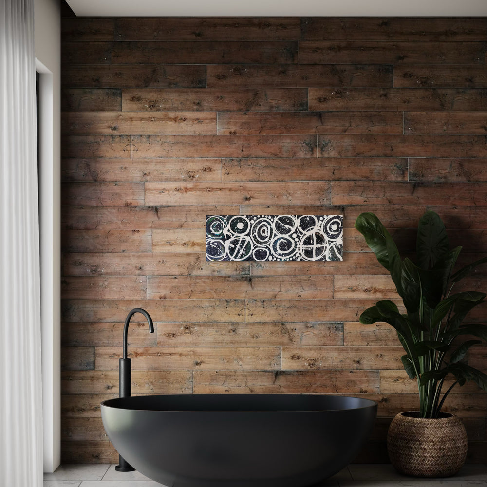 Silent Glyphs AR Painting displayed in a modern interior space, blending contemporary design with traditional Aboriginal artistry.