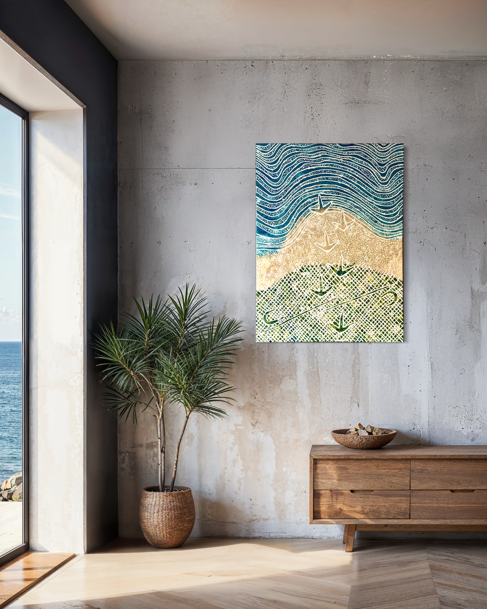 Before the Catch Original Artwork — Ochre Acrylic on Canvas