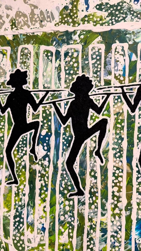Video of Salt Water Dance Painting, showcasing the intricate details, flowing patterns, and cultural symbolism inspired by saltwater Country and dance.