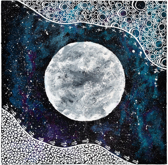 Bira AR Print – Aboriginal fine art print with intricate patterns and augmented reality storytelling elements.